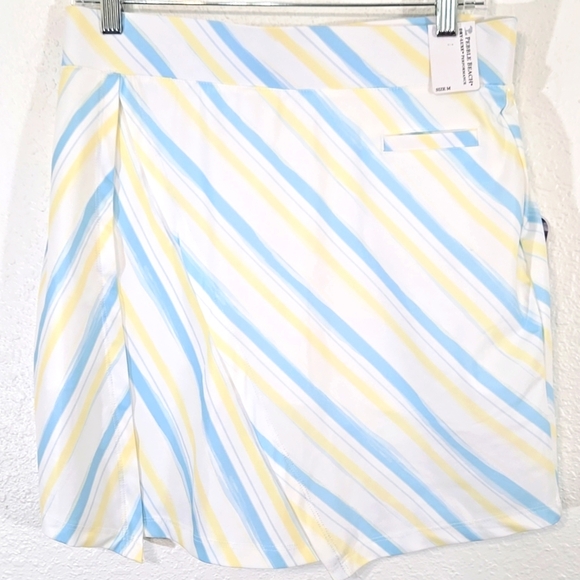 *NWT* PEBBLE BEACH Pale Turquoise/Yellow/White Stripes Skort w/Pockets, size M - Picture 2 of 7